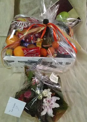 Goodies  Basket ! Flowers in vase & Delicatessen