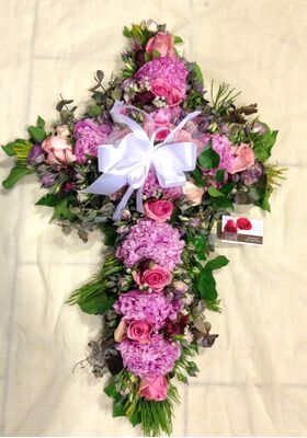 Funeral cross on oasis moss base