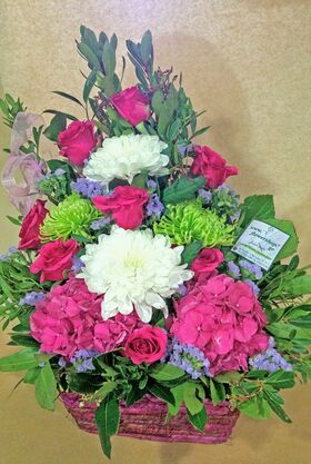 Pink or fuchsia flower basket