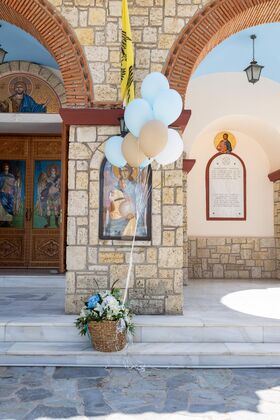 Baptismal "Boy". Flowers in Baskets Decoration.