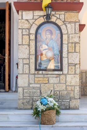 Baptismal "Boy". Flowers in Baskets Decoration.