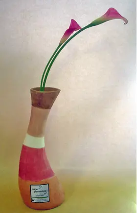 Ceramic (flute line vase) with callas