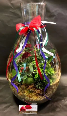Exclusive Plants Arrangement In "Drop" Vase (Big size diam. 25cm & Height 55cm). With extra decoration.