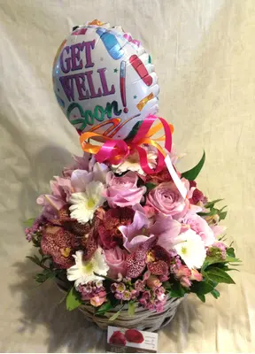 "Get Well Soon" with Joyful  flowers