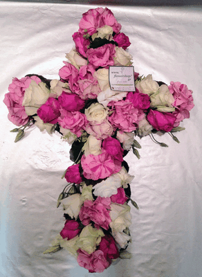 Funeral cross.Exclusive on oasis moss base.