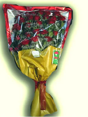 Gift wrapped red roses
