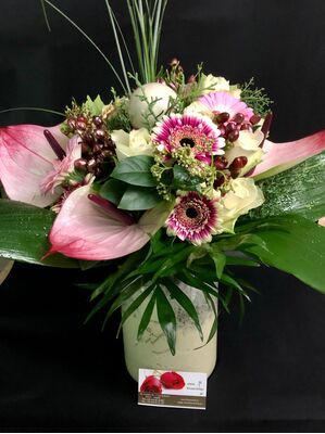 Bouquet in green and pink. Exclusive With Vase.