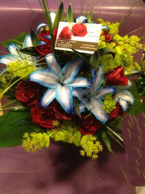 Blue Lillies & Red Roses Bouquet.