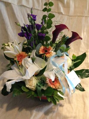 Arrangement In Glass Vase. Mixed Season Flowers !!!