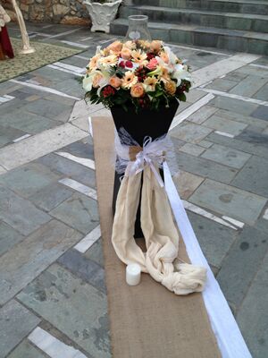 Wedding flower & candles decoration Exterior corridor. Romantic.