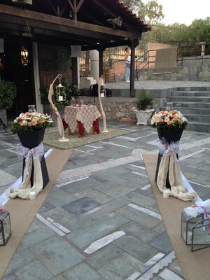 Wedding flower & candles decoration Exterior corridor. Romantic.