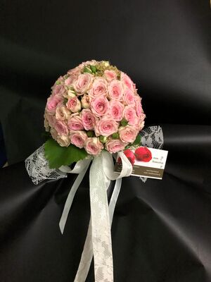 Νυφική Ανθοδέσμη "Ροζ Σφαίρα" Πολυανθή Τριαντάφυλλα