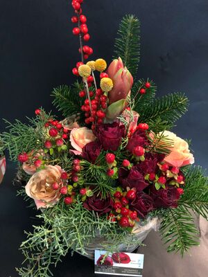 Christmas red flowers in  basket. Celebrating Perfume !!! Exclusive.