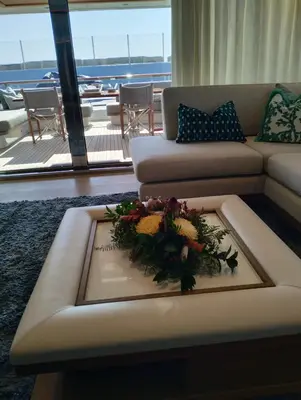 Flower Service For Yachts Marina Floisvos, Zeas, Astir.Table Tropical Arrangement