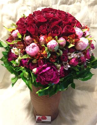 Exclusive "Red Roses" Bouquet (50) Ecuador roses & assorted Paeonias