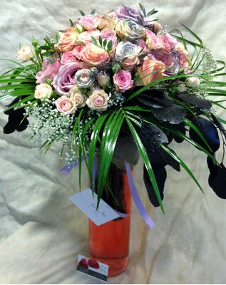 Exclusive Roses Bouquet (50+) stems. in cylinder vase with colored water. New !!! Pastel & Silver Colors.
