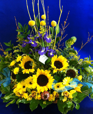 Basket arrangement  with season summer flowers