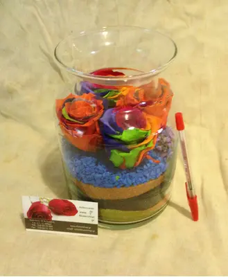 Roses Rainbow (4) Heads (preserved) In Arrangement with decoration !!! Very Exclusive !!!