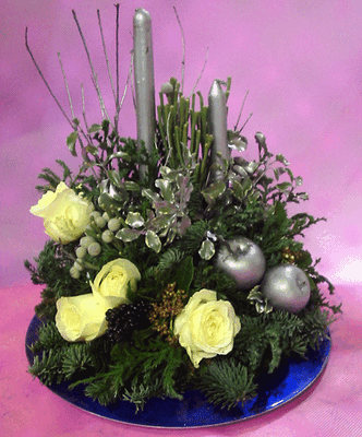 Arrangement with candles on tray