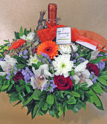 Wine and flowers  basket
