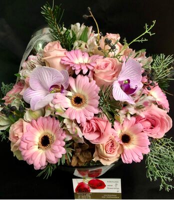 Christmas Glass with  flowers & decoration. Pink Exclusive!!!