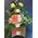 Flower arrangement in glass cube  vase with decorative colored sand layers