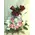 Flower arrangement in glass cube  vase with decorative colored sand layers