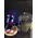 Roses Preserved in "Glass Fanus" Diam 17 cm Height 24 cm . Blue + Red (4) heads. +leds (special)
