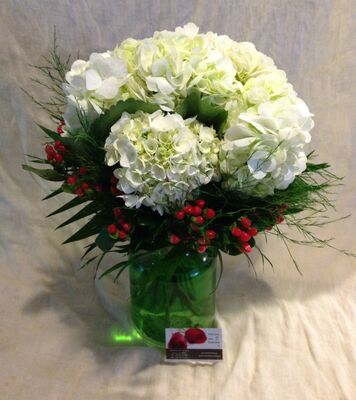 Ανθοπωλεία . Ορτανσίες Verena (5) τεμ. σε βάζο με χρωματιστό διακοσμητικό ζελέ !!!