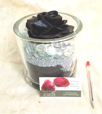 Exclusive Black Waxed  Rose (1)p. In Vase Arrangement!!!