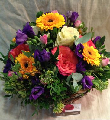 Happy  Spring with Joyful  Flowers in Basket
