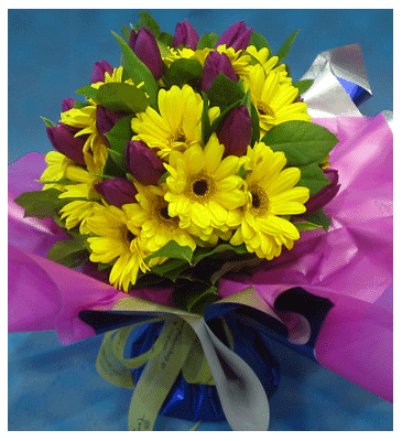 Spring bouquet with toulips and gerberas