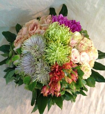 Multi colored flowers in basket. Colored  Spring !!!