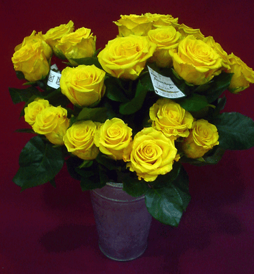 Ανθοδέσμη από (20) κίτρινα Ολλανδικά τριαντάφυλλα Α' ποιότητος με πρασινάδες