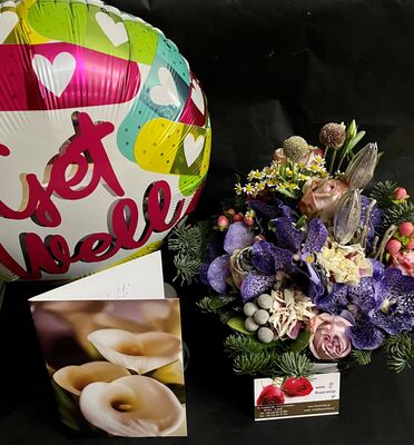 "Get Well Soon" with Joyful  flowers