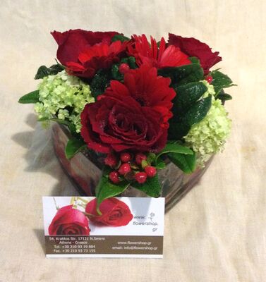 Roses in decorative  "Heart" Box or Glass. (11) heads.