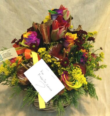 Happy  Spring with Joyful  Flowers in Basket