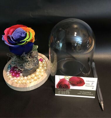 Ανθοπωλείο. (1) Βαλσαμωμένο "4ever" τριαντάφυλλο "Ουράνιο Τόξο" σε "Γυάλινο Θόλο" Διαμ 12εκ. χ 14εκ.