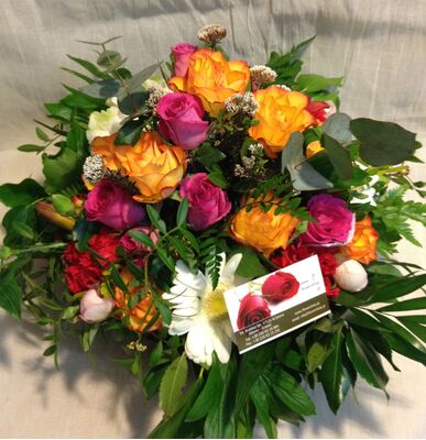 Multi colored flowers in basket. Colored  Spring !!!