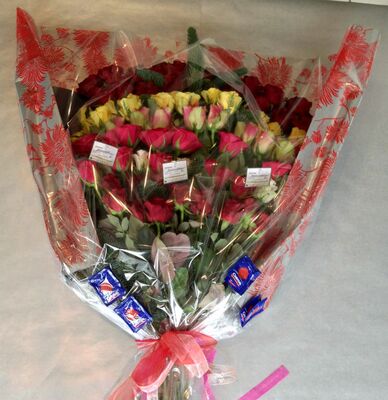 Mixed roses (101) stems Gift Wrapped.