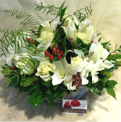 White flowers in big size basket