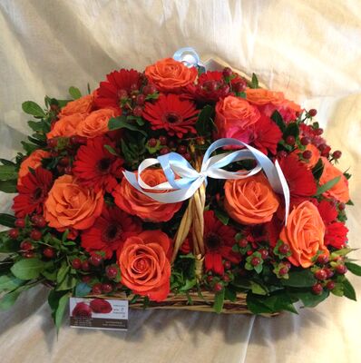 Vivid colored flowers in basket. Spring dream !!!