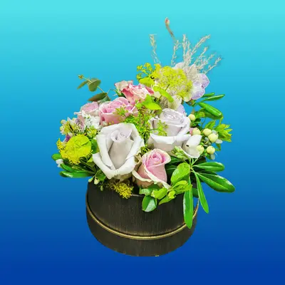 Roses and flowers  in decorative  15 cm χ 15 cm  Divine  Hatbox.