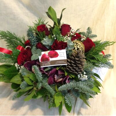 Christmas red flowers in  basket. Exclusive!!!