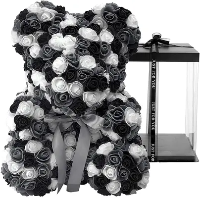 Roses Teddy Bear Black, Gray and White