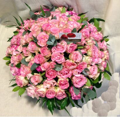 Pink Roses (100) stems round basket arrangement