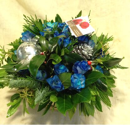 Christmas blue roses in  basket. Exclusive !!!