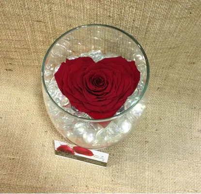 Rose Big Head (10cm)  (preserved) In Arrangement with decoration. "Heart Shape" !!!  Very Exclusive !!!