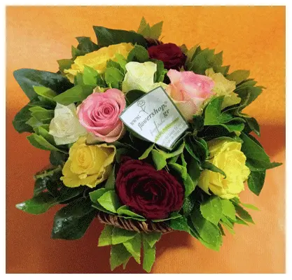 Roses (10) stems mixed colors in pot or glass or  basket 2,00€ !!! (only for Athens & Suburbs)