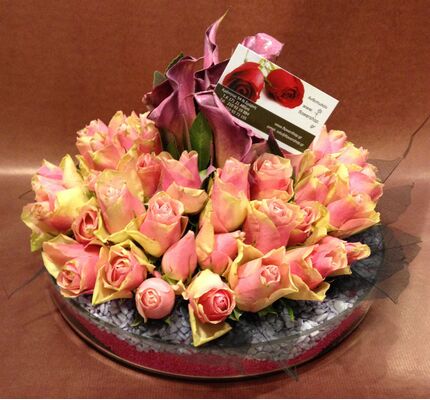 Arrangement in glass vase with white flowers & colored decorative sand!!!